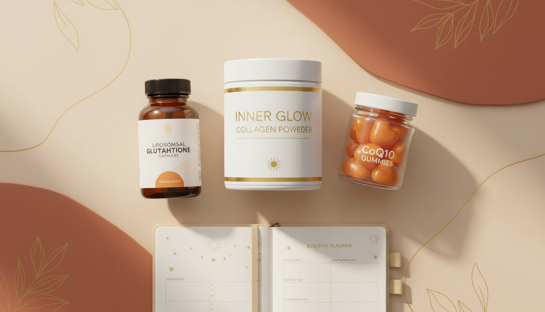 Inner Glow Supplement Stack: Collagen, Liposomal Glutathione and CoQ10 for Healthy Aging Support