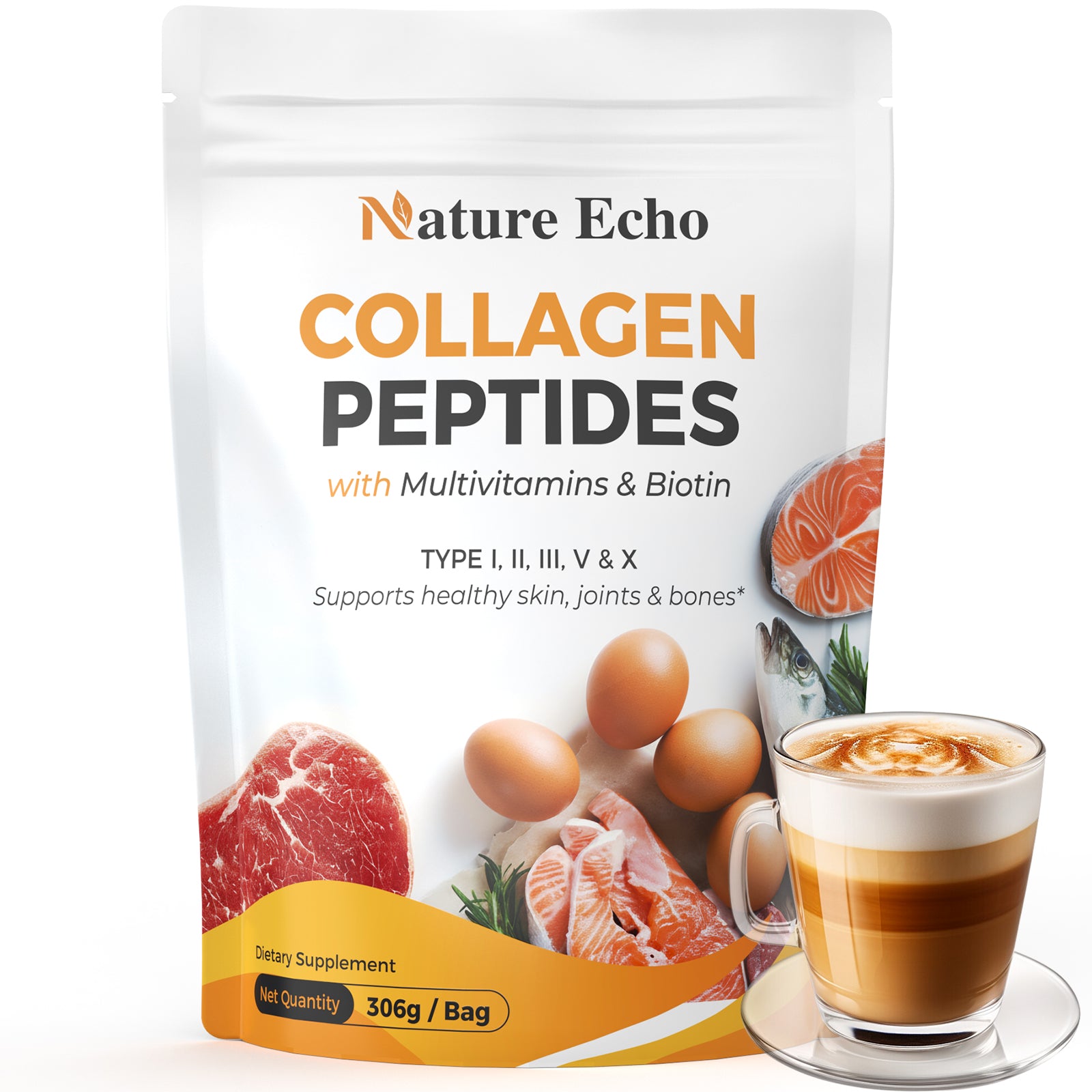 Collagen & Multivitamins Powder — Types I–V with Hyaluronic Acid & Biotin