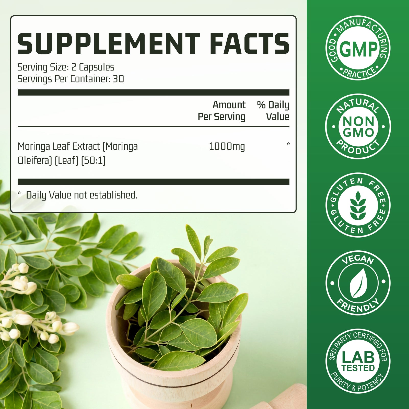 Moringa Extract Capsules — 1,000mg Per Serving