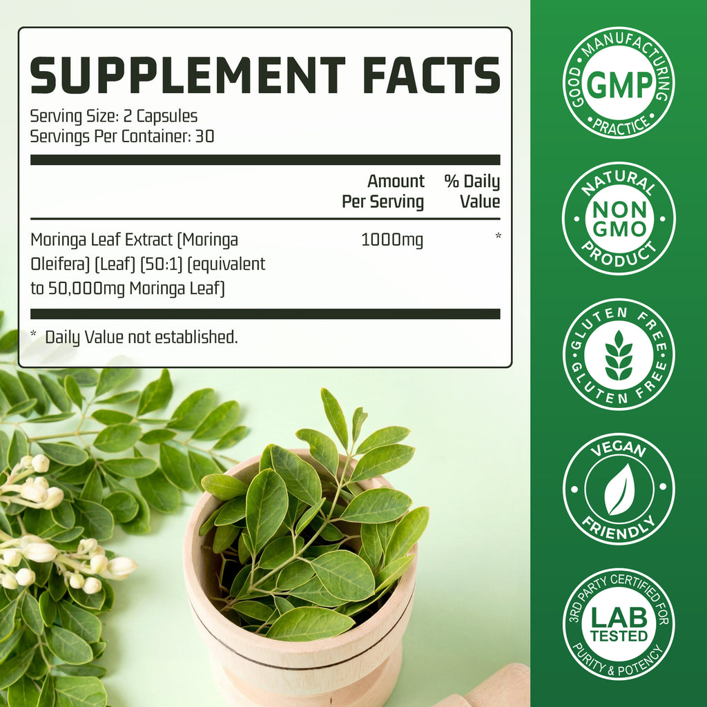Moringa Extract Capsules — 1,000mg Per Serving