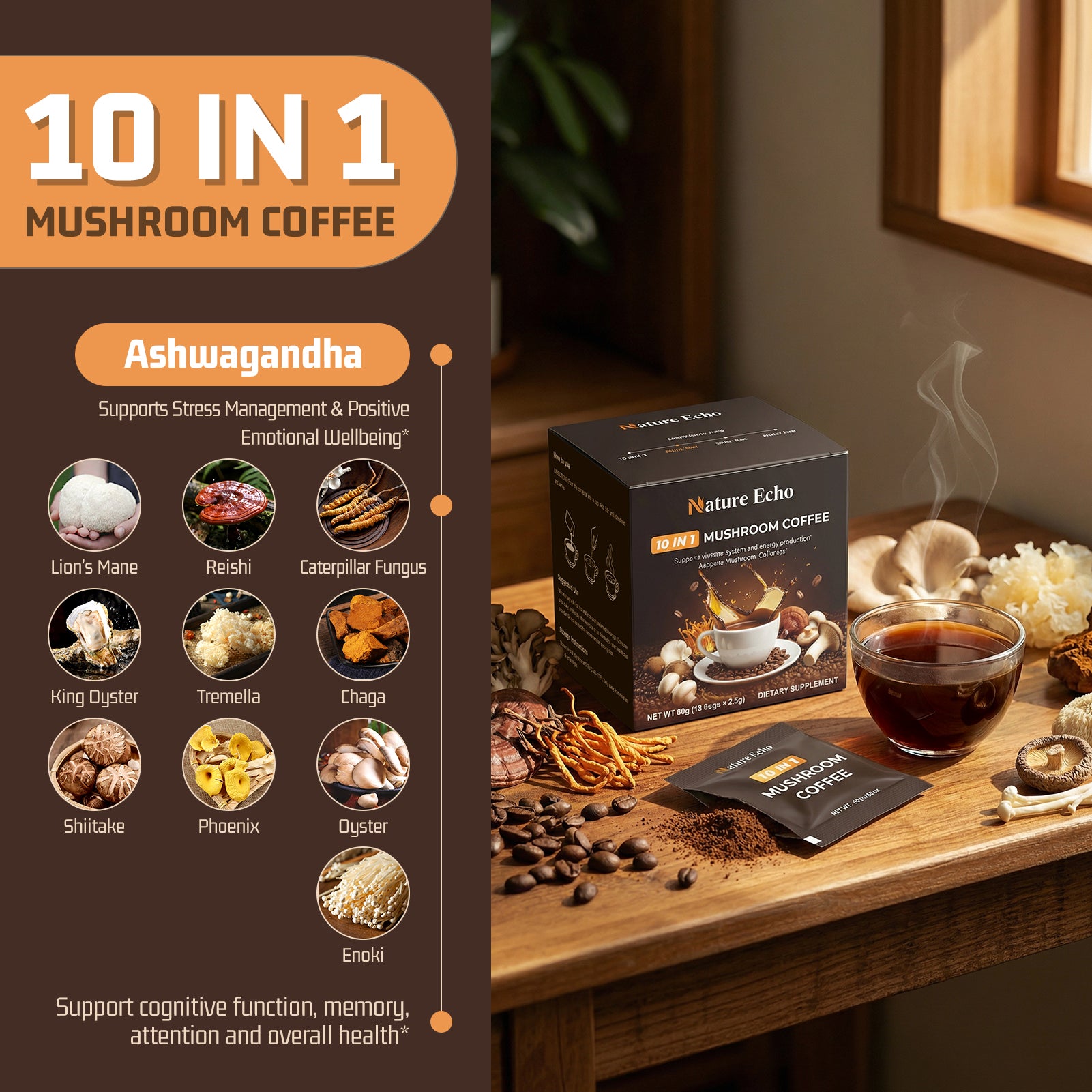 10 in 1 Mushroom Coffee with Ashwagandha