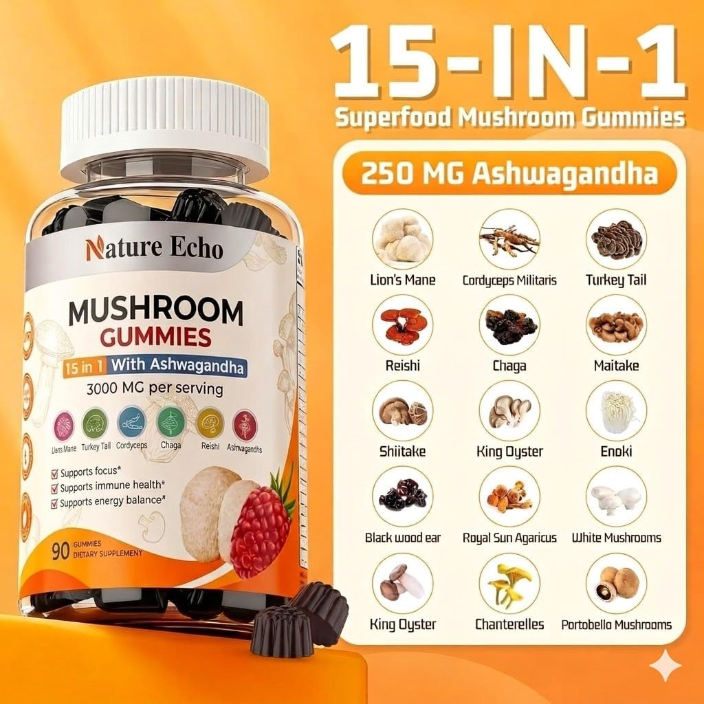 Mushroom Gummies — 15-in-1 with Ashwagandha
