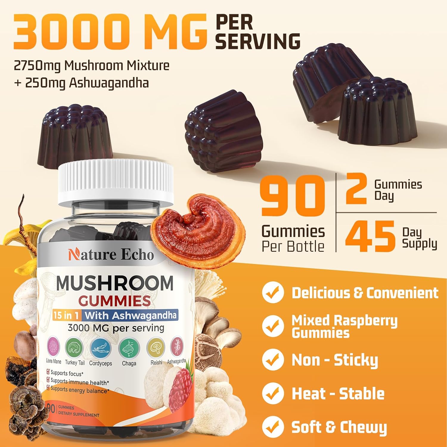 Mushroom Gummies — 15-in-1 with Ashwagandha