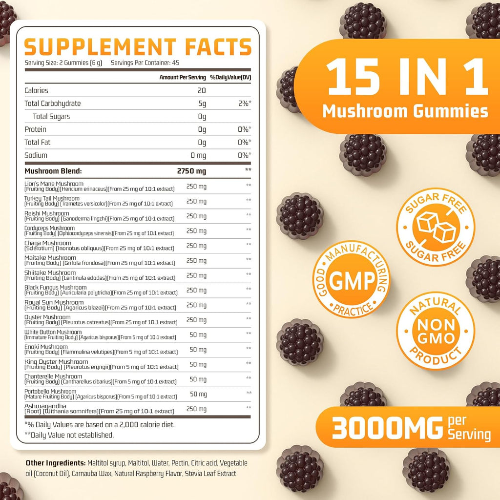 Mushroom Gummies — 15-in-1 with Ashwagandha