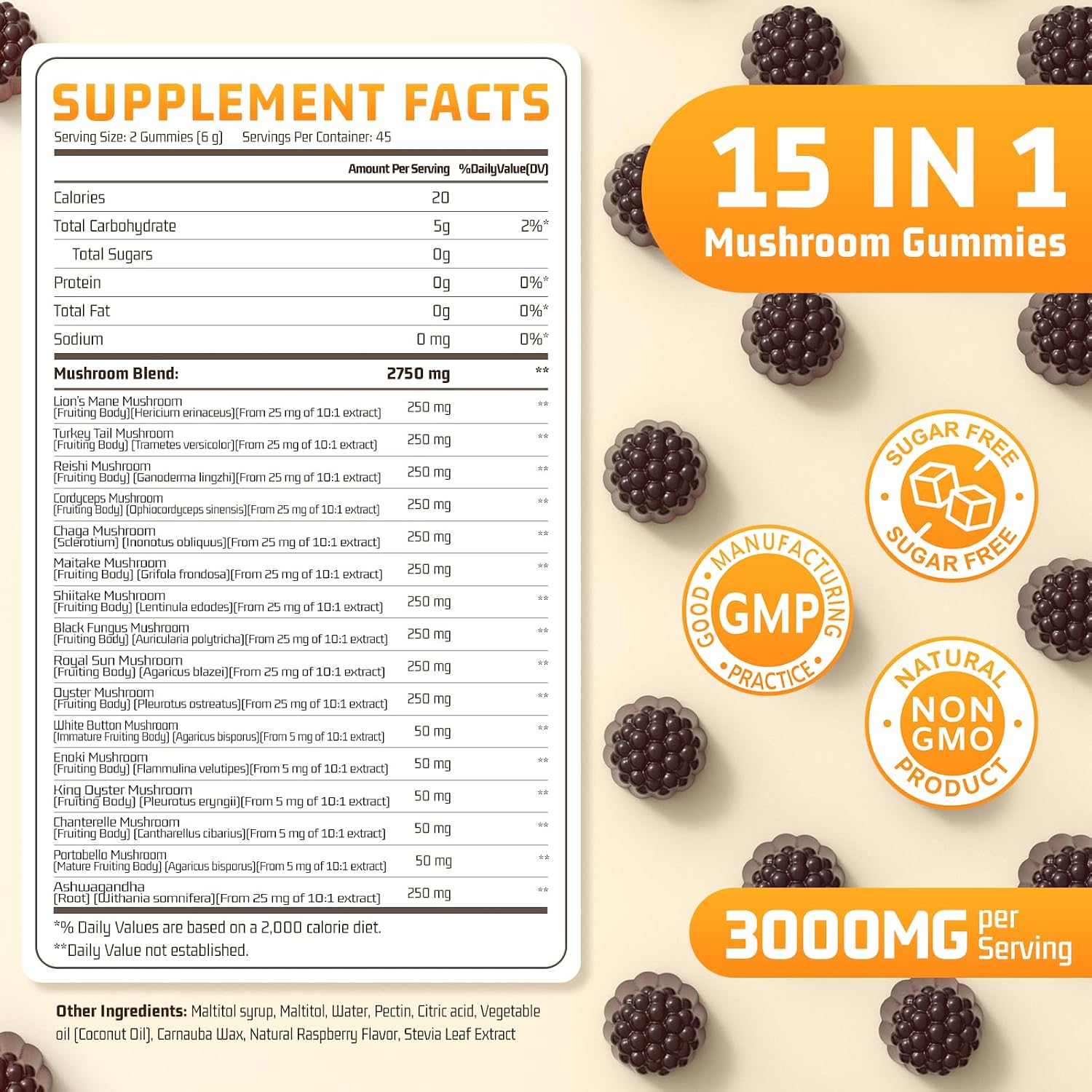 Mushroom Gummies — 15-in-1 with Ashwagandha