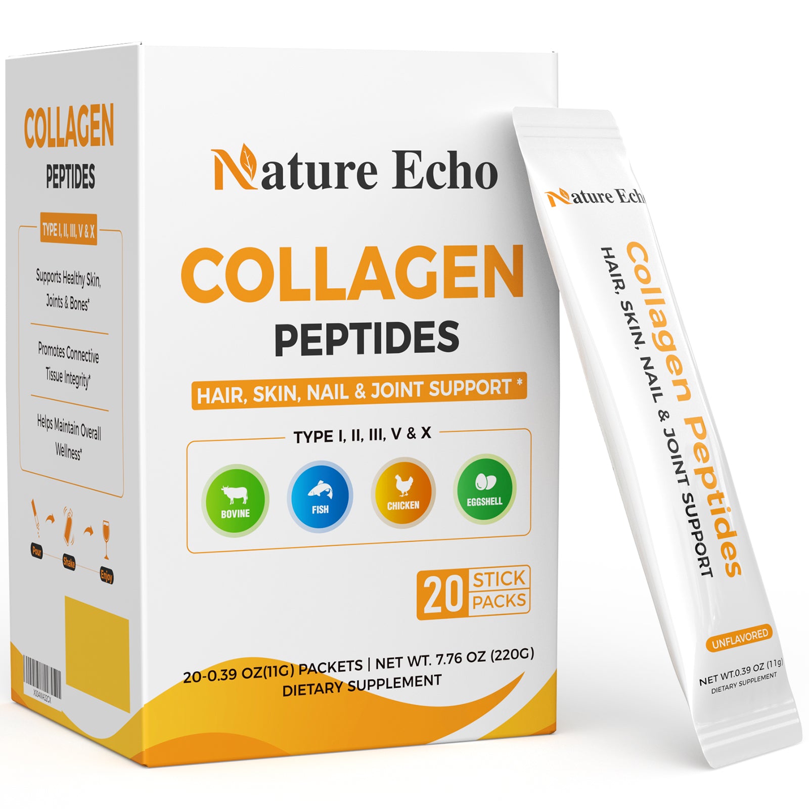 Nature Echo Collagen Peptide Packets - 20 Stick Packs - Image 1