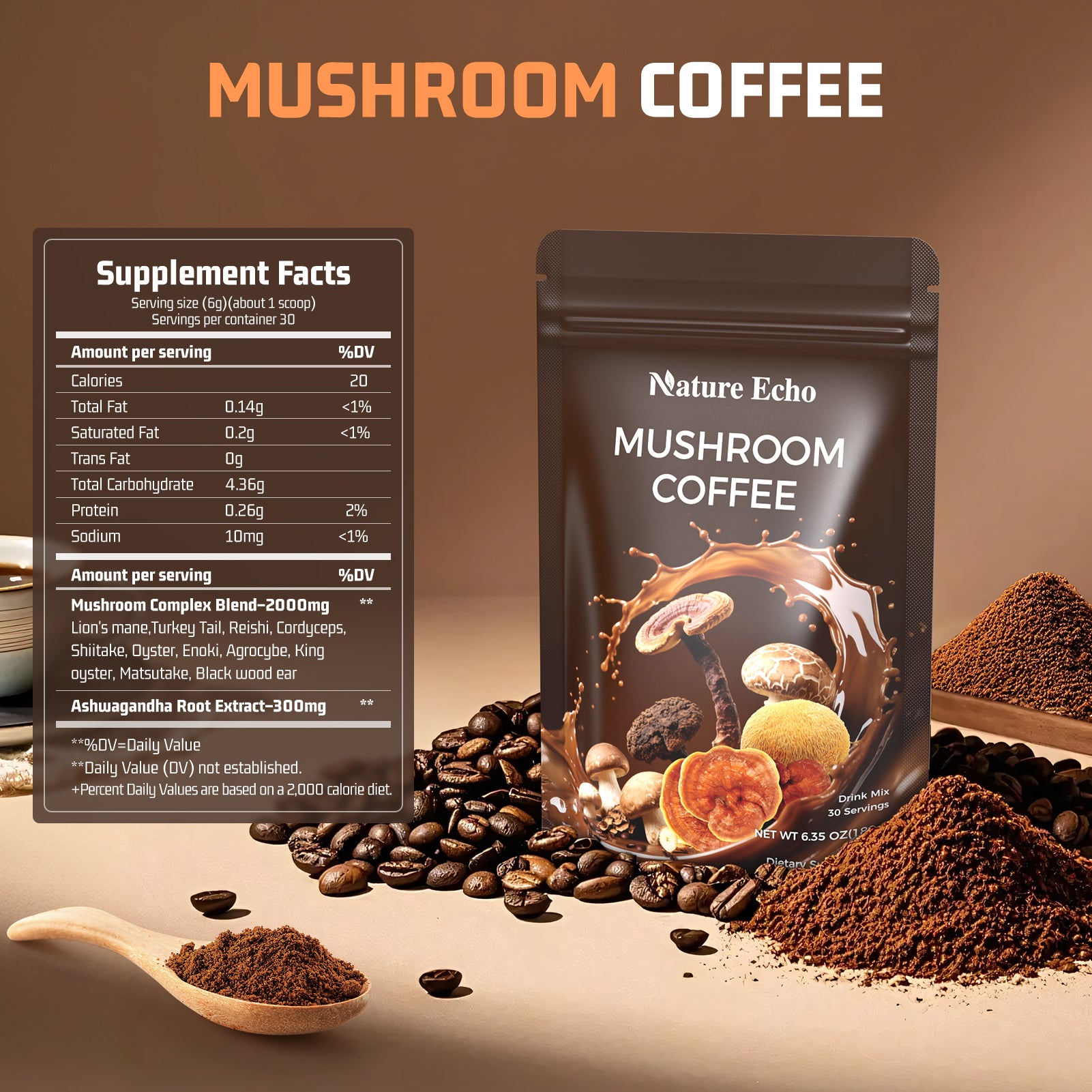 Mushroom Coffee 11 in 1 Mushrooms with Ashwagandha