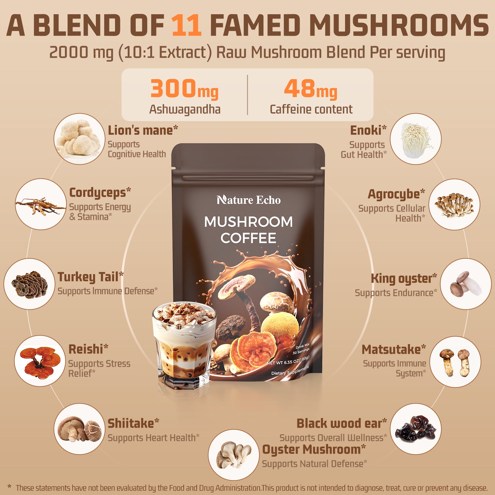 Mushroom Coffee 11 in 1 Mushrooms with Ashwagandha