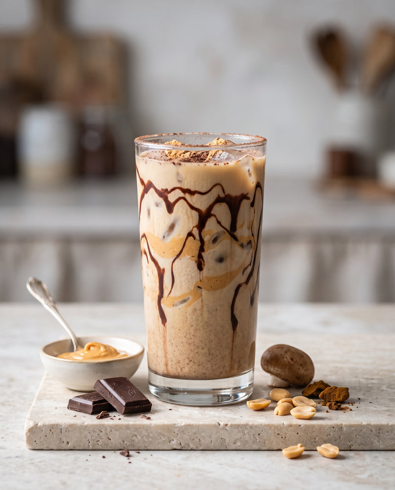 Peanut Butter Chocolate Mushroom Coffee Latte